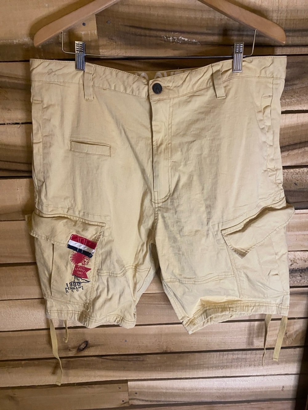 Hustle Gang Men's Cargo Shorts in Light Yellow - Casual Summer Utility 36x10